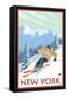 New York - Downhill Skier Scene-Lantern Press-Framed Stretched Canvas