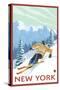 New York - Downhill Skier Scene-Lantern Press-Stretched Canvas