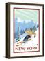 New York - Downhill Skier Scene-Lantern Press-Framed Art Print