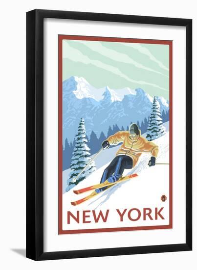 New York - Downhill Skier Scene-Lantern Press-Framed Art Print