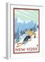 New York - Downhill Skier Scene-Lantern Press-Framed Art Print