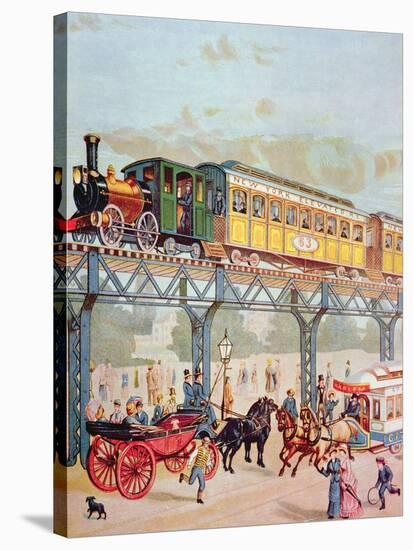 New York Elevated Railway, C.1880-American School-Stretched Canvas