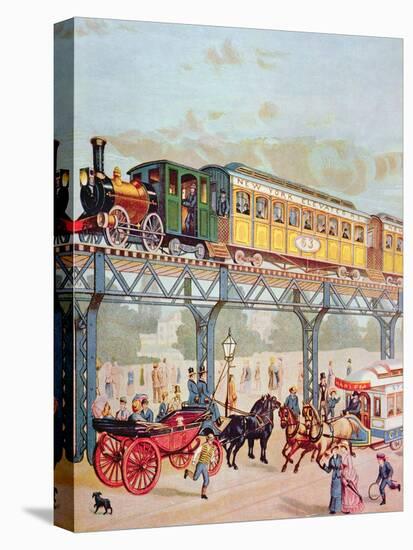 New York Elevated Railway, C.1880-American School-Stretched Canvas
