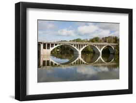 New York, Erie Canal. Oswego Canal. Early morning bridge reflection.-Cindy Miller Hopkins-Framed Photographic Print