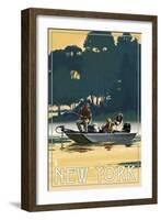 New York - Fishermen in Boat-Lantern Press-Framed Art Print