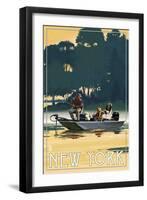 New York - Fishermen in Boat-Lantern Press-Framed Art Print