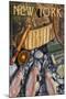 New York - Fishing Still Life-Lantern Press-Mounted Art Print