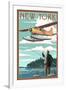 New York - Float Plane and Fisherman-Lantern Press-Framed Art Print