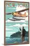 New York - Float Plane and Fisherman-Lantern Press-Mounted Art Print