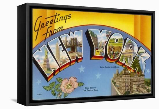 New York: Greetings Card Showing a Range of Views-null-Framed Stretched Canvas