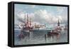 New York Harbor and the Brooklyn Bridge-Andrew W. Melrose-Framed Stretched Canvas