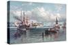 New York Harbor and the Brooklyn Bridge-Andrew W. Melrose-Stretched Canvas