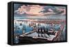 New York Harbor at Sunset-Currier & Ives-Framed Stretched Canvas