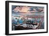 New York Harbor at Sunset-Currier & Ives-Framed Art Print