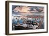 New York Harbor at Sunset-Currier & Ives-Framed Art Print