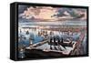 New York Harbor at Sunset-Currier & Ives-Framed Stretched Canvas