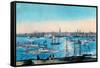 New York Harbor View-Currier & Ives-Framed Stretched Canvas