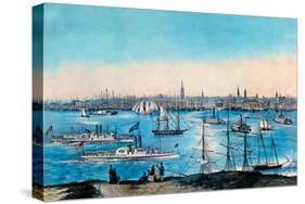 New York Harbor View-Currier & Ives-Stretched Canvas