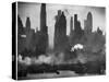 New York Harbor with Its Majestic Silhouette of Skyscrapers Looking Straight Down Bustling 42nd St.-Andreas Feininger-Stretched Canvas