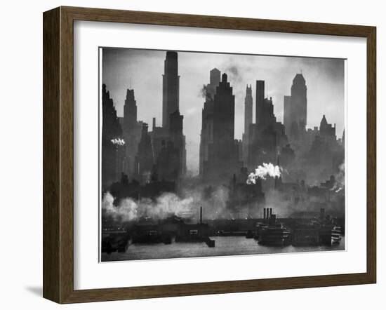 New York Harbor with Its Majestic Silhouette of Skyscrapers Looking Straight Down Bustling 42nd St.-Andreas Feininger-Framed Photographic Print