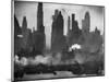 New York Harbor with Its Majestic Silhouette of Skyscrapers Looking Straight Down Bustling 42nd St.-Andreas Feininger-Mounted Photographic Print