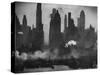 New York Harbor with Its Majestic Silhouette of Skyscrapers Looking Straight Down Bustling 42nd St.-Andreas Feininger-Stretched Canvas