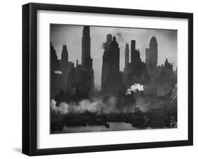 New York Harbor with Its Majestic Silhouette of Skyscrapers Looking Straight Down Bustling 42nd St.-Andreas Feininger-Framed Photographic Print