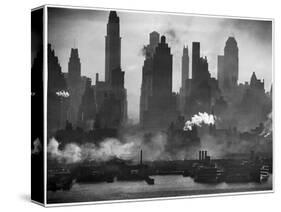 New York Harbor with Its Majestic Silhouette of Skyscrapers Looking Straight Down Bustling 42nd St.-Andreas Feininger-Stretched Canvas