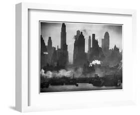 New York Harbor with Its Majestic Silhouette of Skyscrapers Looking Straight Down Bustling 42nd St.-Andreas Feininger-Framed Photographic Print