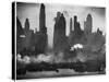 New York Harbor with Its Majestic Silhouette of Skyscrapers Looking Straight Down Bustling 42nd St.-Andreas Feininger-Stretched Canvas