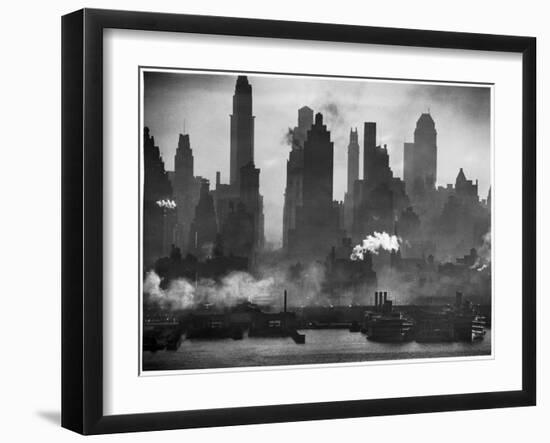 New York Harbor with Its Majestic Silhouette of Skyscrapers Looking Straight Down Bustling 42nd St.-Andreas Feininger-Framed Premium Photographic Print