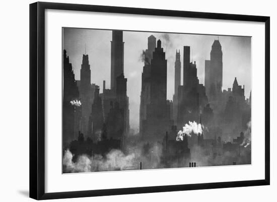 New York Harbor with Its Majestic Silhouette of Skyscrapers Looking Straight Down Bustling 42nd St.-Andreas Feininger-Framed Giclee Print