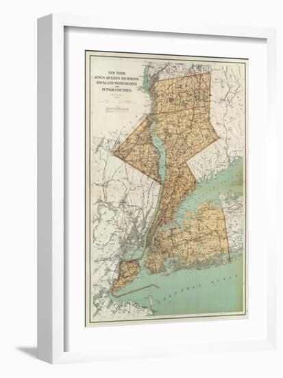 New York: Kings, Queens, Richmond, Rockland, Westchester, Putnam Counties, c.1895-Joseph Rudolf Bien-Framed Art Print