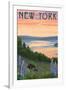 New York - Lake and Bear Family-Lantern Press-Framed Art Print