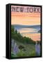 New York - Lake and Bear Family-Lantern Press-Framed Stretched Canvas