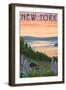 New York - Lake and Bear Family-Lantern Press-Framed Art Print