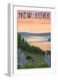 New York - Lake and Bear Family-Lantern Press-Framed Art Print