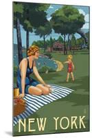 New York - Lake and Picnic Scene-Lantern Press-Mounted Art Print