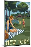 New York - Lake and Picnic Scene-Lantern Press-Mounted Art Print