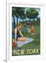 New York - Lake and Picnic Scene-Lantern Press-Framed Art Print