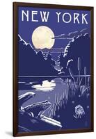 New York - Lake at Night-Lantern Press-Framed Art Print