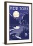 New York - Lake at Night-Lantern Press-Framed Art Print