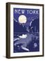 New York - Lake at Night-Lantern Press-Framed Art Print