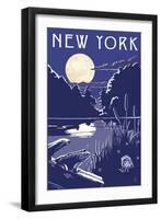 New York - Lake at Night-Lantern Press-Framed Art Print