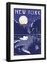 New York - Lake at Night-Lantern Press-Framed Art Print