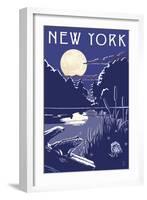 New York - Lake at Night-Lantern Press-Framed Art Print