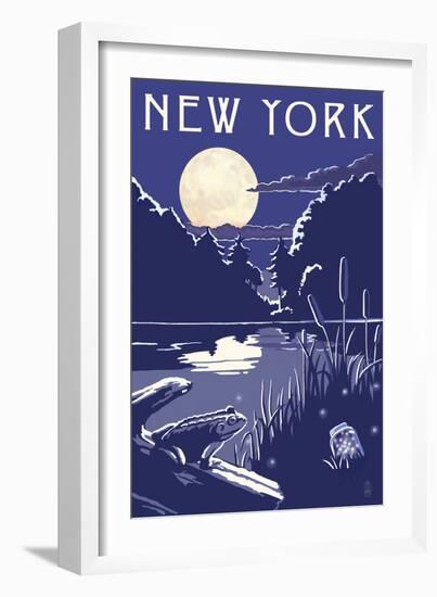 New York - Lake at Night-Lantern Press-Framed Art Print