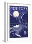 New York - Lake at Night-Lantern Press-Framed Art Print