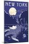 New York - Lake at Night-Lantern Press-Mounted Art Print