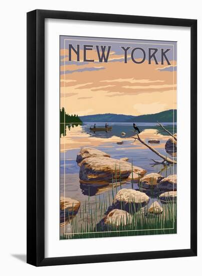 New York - Lake Sunrise Scene-Lantern Press-Framed Art Print